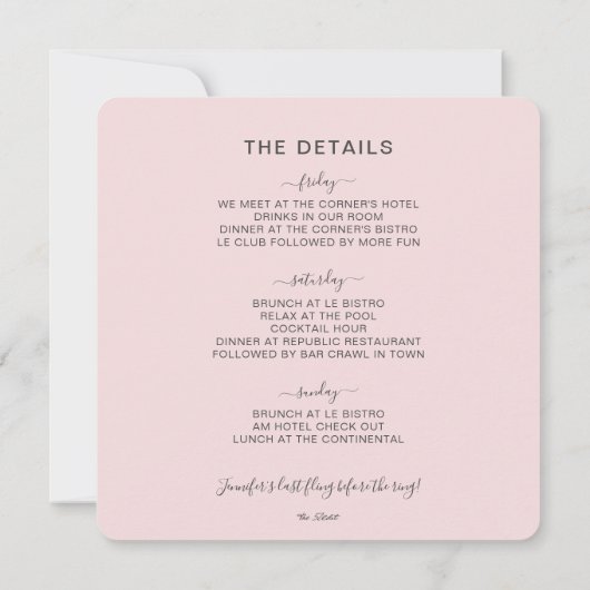 Laten we partijgrijs en Blush Bachelorette party Kaart (Achterkant)