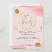 Laten we partijroze en gouddaguitnodiging kaart (Voorkant)