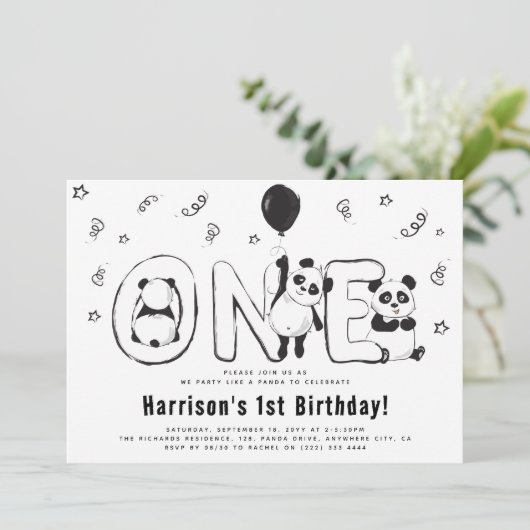 Laten we 'Party Like A Panda' 1e verjaardag vieren Kaart (Staand voorkant)