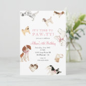 Laten we Paw-ty Dog Girl Pink Animal Birthday Part Kaart (Staand voorkant)