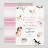 Laten we Paw-ty Dog Girl Pink Animal Birthday Part Kaart (Voorkant / Achterkant)