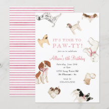 Laten we Paw-ty Dog Girl Pink Animal Birthday Part