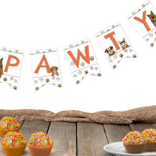 Laten we Paw-ty Dog Theme Verjaardagsfeestje Vlaggetjes