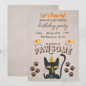 Laten we Paw-ty!-Schattige Black Cat Dragen Verjaa Kaart (Voorkant / Achterkant)