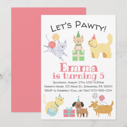 Laten we Pawty Birthday hebben Kaart (Voorkant / Achterkant)