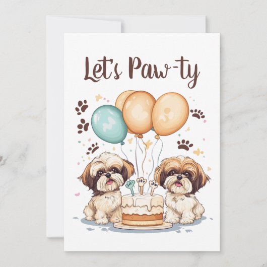 Laten we Pawty Birthday Shih Tzu Dogs verjaardagst Kaart (Voorkant)