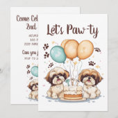 Laten we Pawty Birthday Shih Tzu Dogs verjaardagst Kaart (Voorkant / Achterkant)