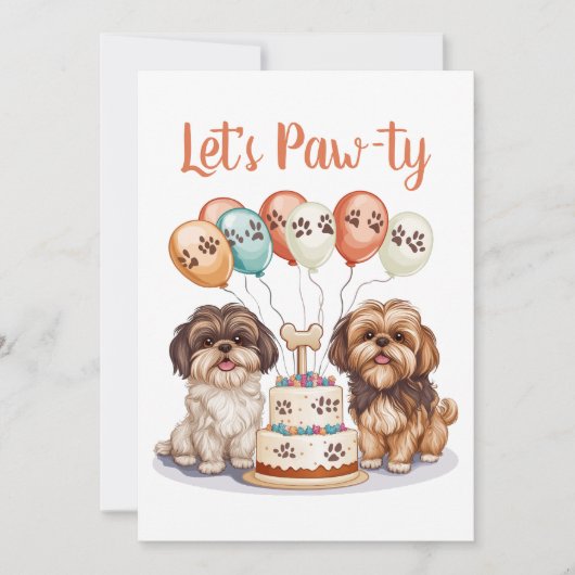 Laten we Pawty Birthday Shih Tzu Dogs verjaardagst Kaart (Voorkant)