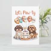 Laten we Pawty Birthday Shih Tzu Dogs verjaardagst Kaart (Staand voorkant)