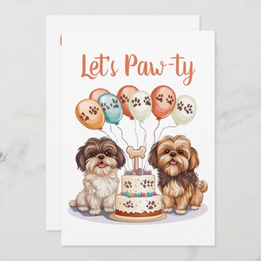 Laten we Pawty Birthday Shih Tzu Dogs verjaardagst Kaart (Voorkant / Achterkant)