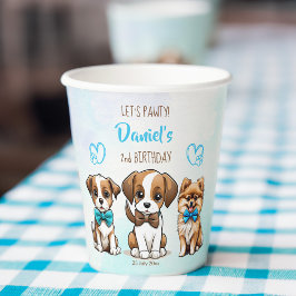 Laten we pawty blauw schattig puppies verjaardags  papieren bekers