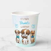 Laten we pawty blauw schattig puppies verjaardags  papieren bekers (Voorkant)