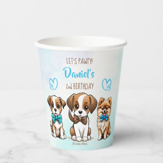 Laten we pawty blauw schattig puppies verjaardags  papieren bekers (Voorkant)