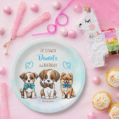 Laten we pawty blauw schattig puppies verjaardags  papieren bordje (Feest)