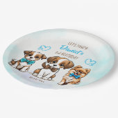 Laten we pawty blauw schattig puppies verjaardags  papieren bordje (Gekanteld)