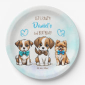 Laten we pawty blauw schattig puppies verjaardags  papieren bordje (Voorkant)