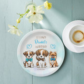 Laten we pawty blauw schattig puppies verjaardags  papieren bordje
