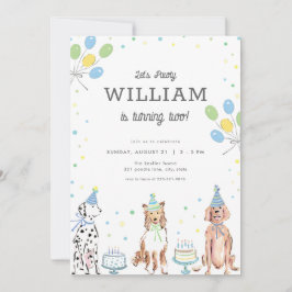 Laten we Pawty Blue Boy Dog Verjaardag Uitnodiging
