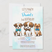 Laten we pawty bruin blauw schattig puppies verjaa kaart (Voorkant)