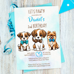 Laten we pawty bruin blauw schattig puppies verjaa kaart