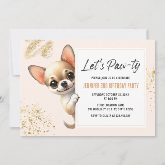 Laten we Pawty Chihuahua Hond Verjaardag Uitnodigi Kaart (Voorkant)
