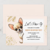 Laten we Pawty Chihuahua Hond Verjaardag Uitnodigi Kaart (Voorkant / Achterkant)