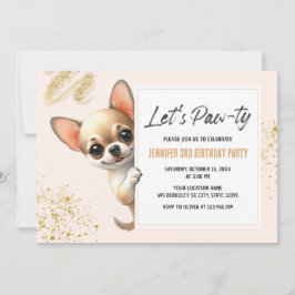 Laten we Pawty Chihuahua Hond Verjaardag Uitnodigi Kaart