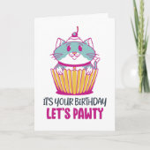 Laten we Pawty Cupcake Kitten Funny Cat Birthday Kaart (Voorkant)