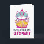Laten we Pawty Cupcake Kitten Funny Cat Birthday Kaart<br><div class="desc">Het is je verjaardag. Laten we pawty zijn. Grappig,  grappig en soms sarcastisch verjaardagskaarten voor je familie en vrienden. Haal deze leuke kaart voor je speciale iemand. Bezoek onze winkel voor meer coole verjaardagskaarten.</div>