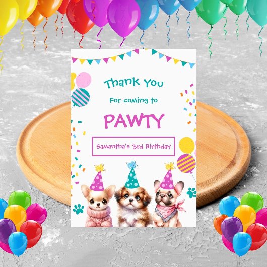 Laten we Pawty Cut Puppy Meisje Verjaardag Dank u Bedankkaart