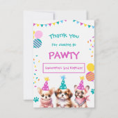 Laten we Pawty Cut Puppy Meisje Verjaardag Dank u  Bedankkaart (Voorkant)