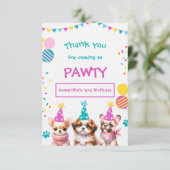 Laten we Pawty Cut Puppy Meisje Verjaardag Dank u  Bedankkaart (Staand voorkant)