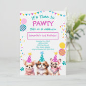 Laten we Pawty Cut Puppy Meisje Verjaardag Uitnodi Kaart (Staand voorkant)