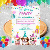 Laten we Pawty Cut Puppy Meisje Verjaardag Uitnodi Kaart