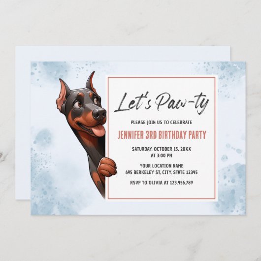 Laten we Pawty Doberman Hond Verjaardag uitnodigin Kaart (Voorkant / Achterkant)