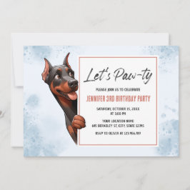 Laten we Pawty Doberman Hond Verjaardag uitnodigin Kaart