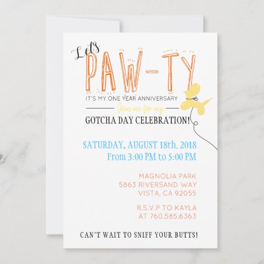 Laten we Pawty Dog Birthday Gotcha dag Fur baby sc Kaart (Voorkant)