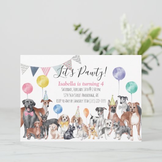 Laten we Pawty Dog Birthday noemen Kaart (Staand voorkant)