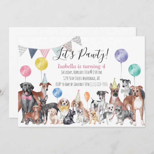 Laten we Pawty Dog Birthday noemen Kaart (Voorkant / Achterkant)