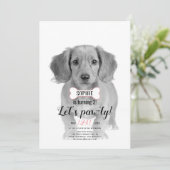 Laten we Pawty! Dog pet bot roze verjaardagfoto Kaart (Staand voorkant)
