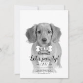 Laten we Pawty! Dog pet bot zwarte verjaardagfoto Kaart (Voorkant)