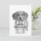 Laten we Pawty! Dog pet bot zwarte verjaardagfoto Kaart (Staand voorkant)