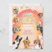 Laten we Pawty Dog Retro Groovy Boy Birthday Kaart (Voorkant)