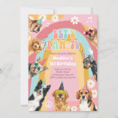 Laten we Pawty Dog Retro Groovy Girl Birthday noem Kaart (Voorkant)