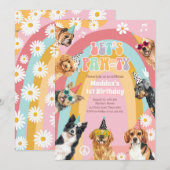 Laten we Pawty Dog Retro Groovy Girl Birthday noem Kaart (Voorkant / Achterkant)