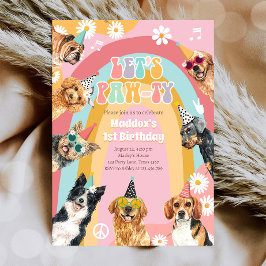 Laten we Pawty Dog Retro Groovy Girl Birthday noem Kaart