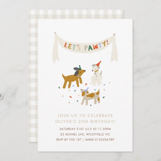 Laten we Pawty Dog thema verjaardag Kaart (Voorkant / Achterkant)