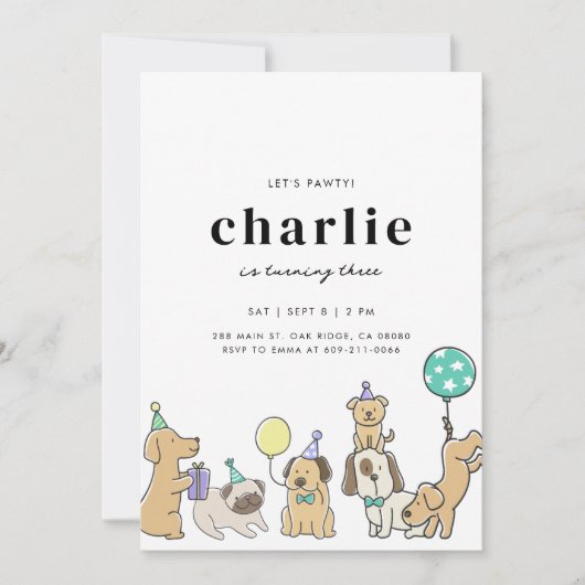 Laten we Pawty Dog verjaardagsuitnodiging Kaart (Voorkant)