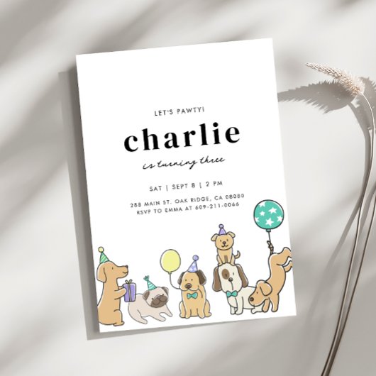 Laten we Pawty Dog verjaardagsuitnodiging Kaart