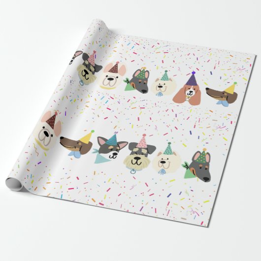 Laten we Pawty, feestdag Confetti Dogs Cadeaupapier (Uitgerold)